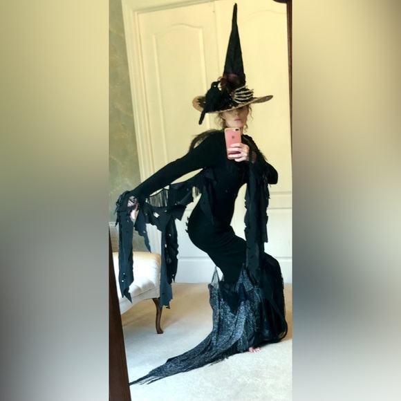 Witch hat multiple styling options in orange sparkle covered brim artisa… - Picture 3 of 16